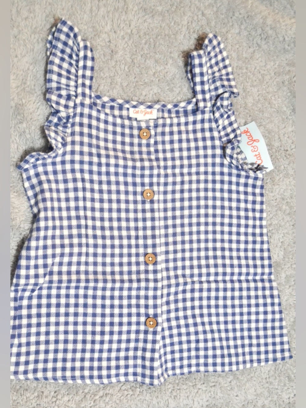 Cat & Jack Blue and White Gingham Button-Front Romper